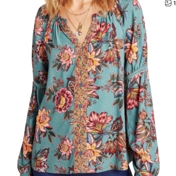 FARM Rio Tops - FARM Rio Anthropologie Paola Floral Peasant V Neck Blouse Top XS‎ Boho Chic